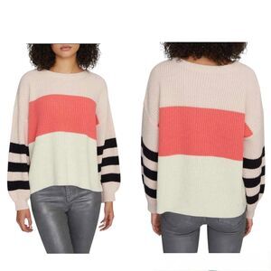 Sanctuary Women's XS Playful Stripe Oversized Sweater Color Orange White Black